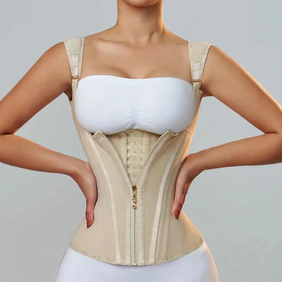Double Compression Waist Trainer Corset with Bone Posture Supporter With Sleeves